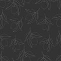 Seamless pattern with lemons. Line drawing isolated on dark gray background. Fresh Fruits with leaves. Summer design. Royalty Free Stock Photo