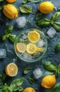 Lemons, Basil, and Ice on a Table Royalty Free Stock Photo