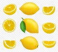 Lemons collection. Realistic picture of citrus yellow juice natural foods healthy natural products vector pictures