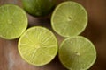 Lemons cut in half. Wood background