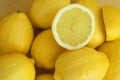 Lemons cuted background, Eat juicy lemons in a basket, full screen Royalty Free Stock Photo