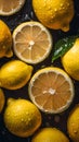 Lemons on Dark Background with Water Drops. Royalty Free Stock Photo