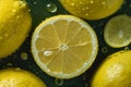 Lemons on Dark Background with Water Drops.