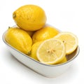 Lemons in a dish isolated on white background Royalty Free Stock Photo