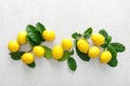 Lemons. Fresh juicy lemons with leaves on white background