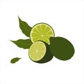 Lemons. Green lemon. Lime. Isolated on a white background. Whole and lobule. Citrus.