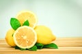 Lemons gruop on wooden table Royalty Free Stock Photo