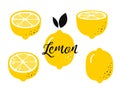 Lemons icons set. Cute hand drawn lemon slice. Vector