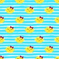 Lemons Kawaii Pattern. Vector seamless Texture Of Happy Yellow Lemons on a Striped Background.