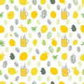 Lemons, leaves and lemonade. Summer time background
