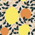 Lemons oranges with leaves and berries seamless pattern Royalty Free Stock Photo