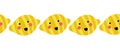 Lemons Seamless border with happy smiling face. Repeating Kawaii pattern horizontal for kids. Cartoon fruit decor. Healthy fruit