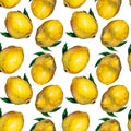 Lemons seamless pattern. Watercolor art Royalty Free Stock Photo