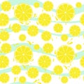 Lemons slices seamless pattern splash on blue white Royalty Free Stock Photo