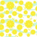 Lemons slices seamless pattern splash on blue white