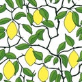 Lemons tree seamless pattern. Vector stock illustration eps10. Hand drawing