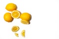 Lemons on white background. Pieces of lemons