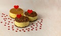 Lemony chocolate cheesecakes with decorative hearts