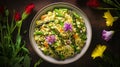 Lemony spring vegetable bowl, with vibrant asparagus, a nutritious and vibrant feast for the senses