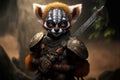Lemur animal portrait dressed as a warrior fighter or combatant soldier concept. Ai generated