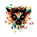 Lemur lot of color, brush strokes spray paint, face head lemur, animals Africa,