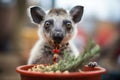 lemur with a mouthful of pomegranate seeds