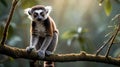 Ring-tailed Lemur Portrait in Natural Habitat, Madagascar Primate Sitting on Branch, Wildlife Royalty Free Stock Photo