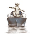 Lemur sits on the bow of the yacht