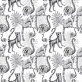 Lemurs pattern drawing silhouette tropical animals isolate object background primacy