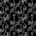 Lemurs pattern drawing silhouette tropical animals isolate object background primacy