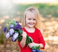 Lena_Misha-Dasha. girl red dress, flowers! Royalty Free Stock Photo