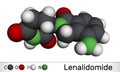 Lenalidomide molecule. It is immunomodulatory drug with antineoplastic, anti-angiogenic, anti-inflammatory properties. Molecular Royalty Free Stock Photo