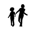 Lend a helping hand. Brother and sister walk side by side. Children silhouettes