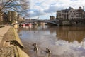 Lendal bridge York UK view of River Ouse in historic city with ducks Royalty Free Stock Photo