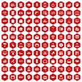 100 lending icons hexagon red