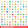 100 lending icons set, cartoon style