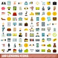 100 lending icons set, flat style