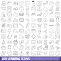 100 lending icons set, outline style