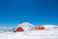 Lenin or Ibn Sina Avicenna Peak high camp tents under snow