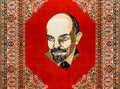 Lenin portrait on the carpet in the Grutas park. Druskininkai, Lithuania, 12 September 2022