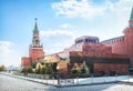 Lenin`s Mausoleum and the Kremlin`s Spasskaya Tower on Red Square in Moscow Royalty Free Stock Photo