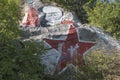 Lenin's portrait soiled by paint on the mountain Mashuk, Pyatigo