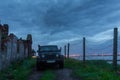 Leningrad region, Russia , July 12, 2016 , Jeep Wrangler on the first North Fort in Kronstadt, the Jeep Wrangler is a compact four