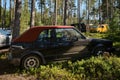 Leningrad Region, Russia - June 2022. Old retro car in excellent condition at exhibition in forest. Volkswagen Golf of