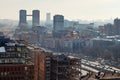 Leningradsky prospekt in Moscow in day with smog Royalty Free Stock Photo