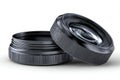 Lens cap showing precise plastic surface with detailed texture and design Royalty Free Stock Photo
