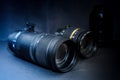 Lens for digital SLR digital camera on a black background, isolated Royalty Free Stock Photo