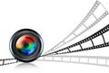 Lens & film strip on white Royalty Free Stock Photo