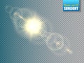 Lens flare light effect. Sun rays with beams isolated. Vector Royalty Free Stock Photo