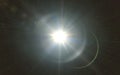 Lens flare light over black background. easy to add overlay or screen filter over photo.sunburst with Lens flare light Royalty Free Stock Photo